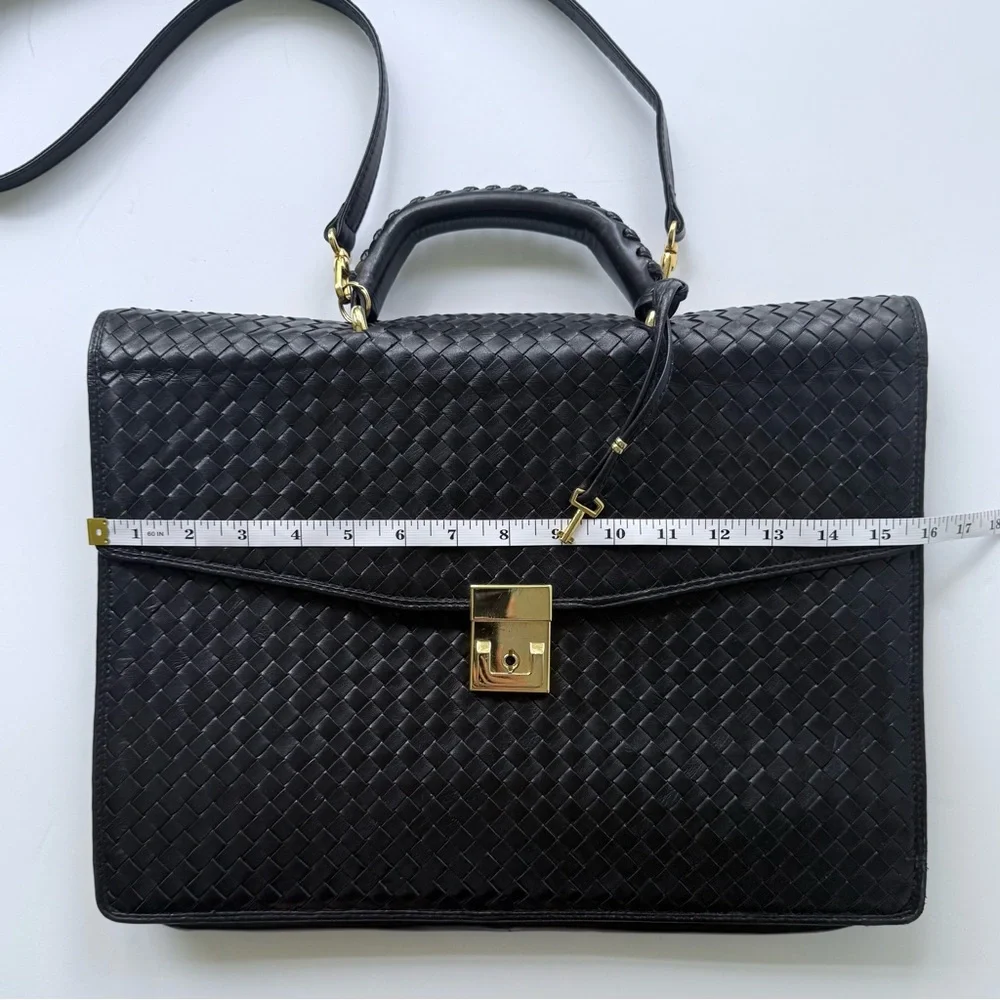 Vintage Florence Leather School / Scuola Del Cuoio Black Woven Leather Briefcase - Picture 13 of 16